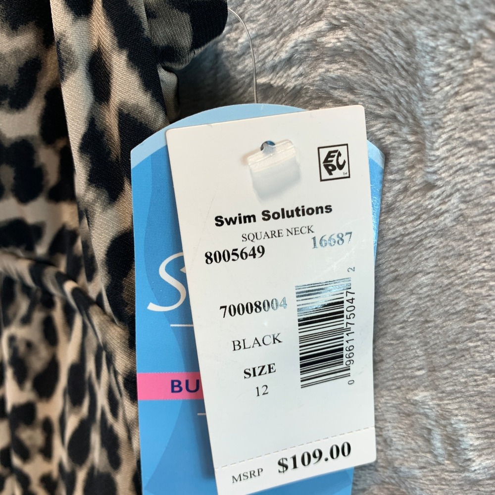 Swim Solutions Womens Leopard Print Square Neck Swimdress Black Tan 12 8005649 - Picture 4 of 9